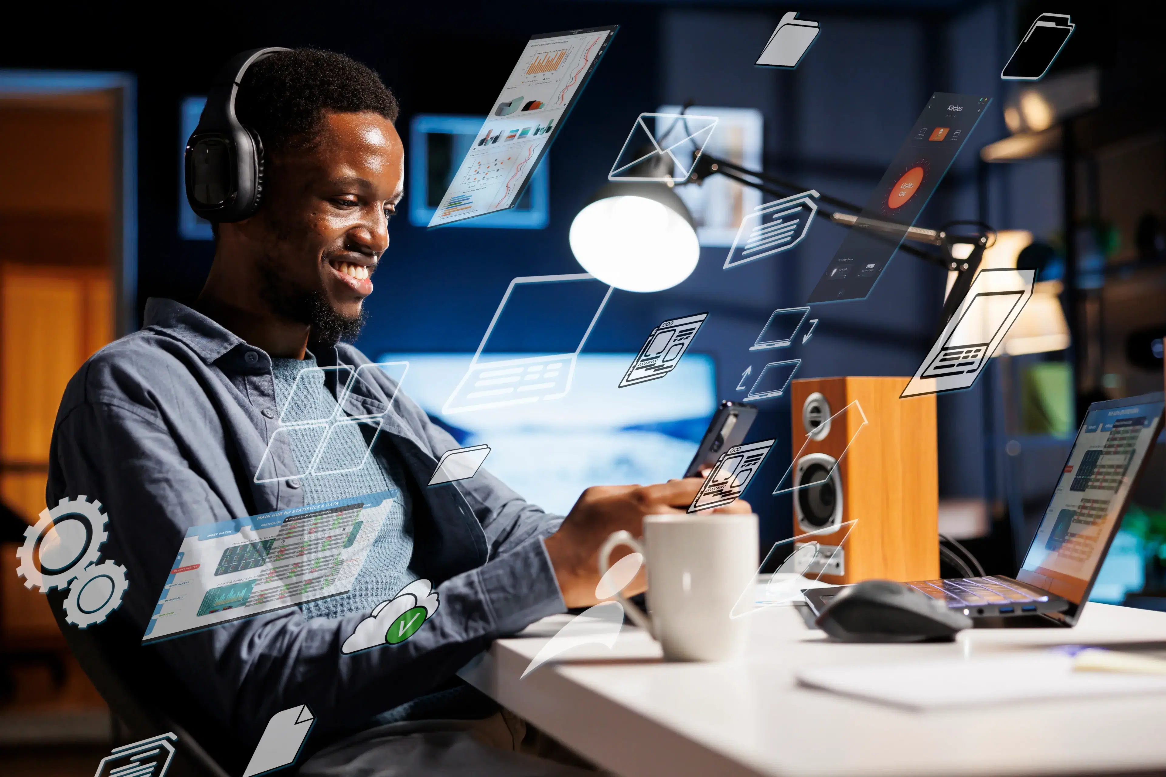 Financial operations center with professionals working